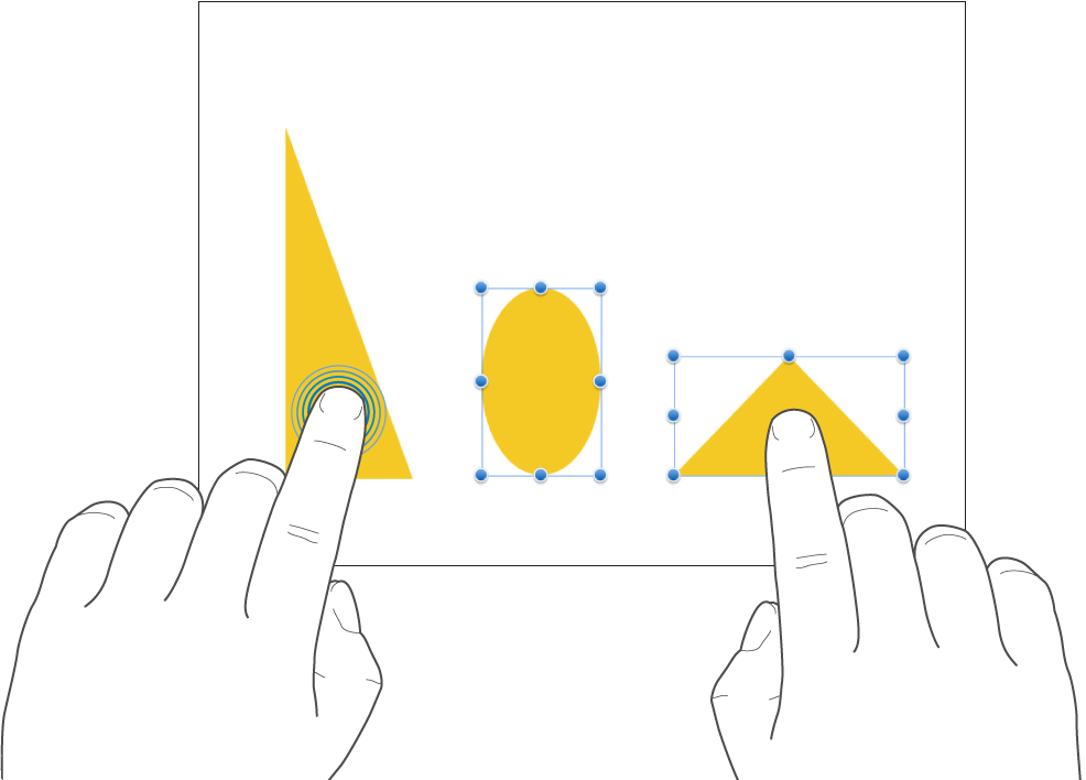 Een vinger die op een object drukt terwijl een tweede vinger op een ander object tikt.