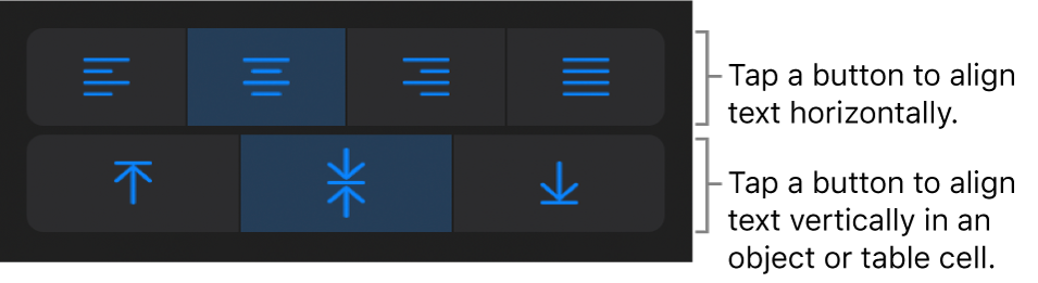 Horizontal and vertical alignment buttons for text.