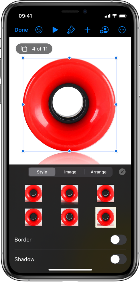 The Format controls for changing the size and appearance of the selected image. Style, Image and Arrange buttons are across the top of the controls.