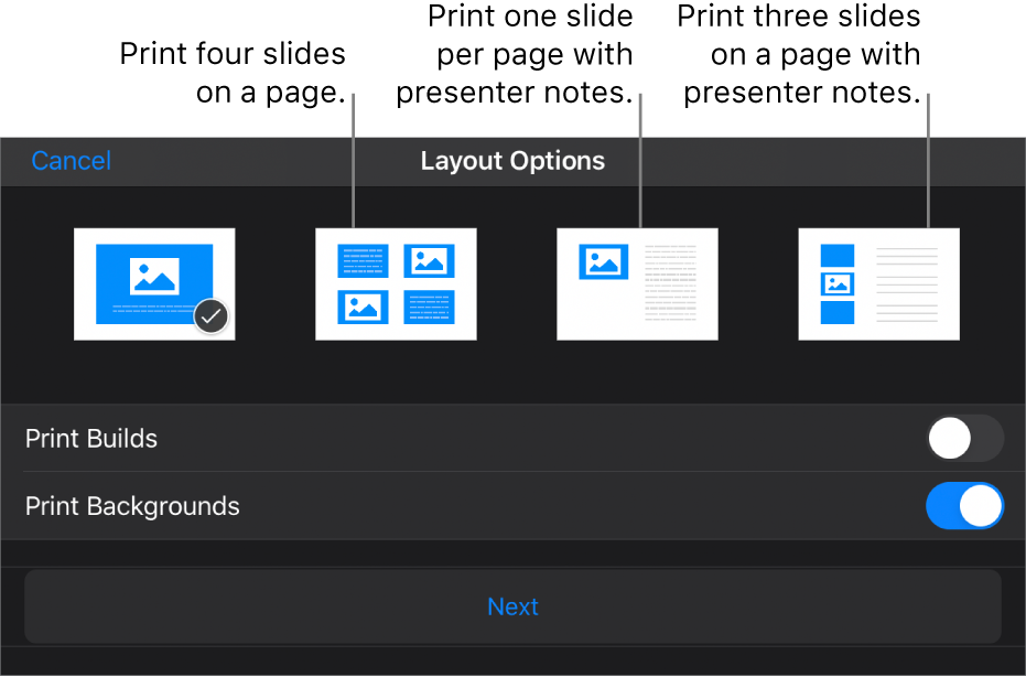 Print layout options.