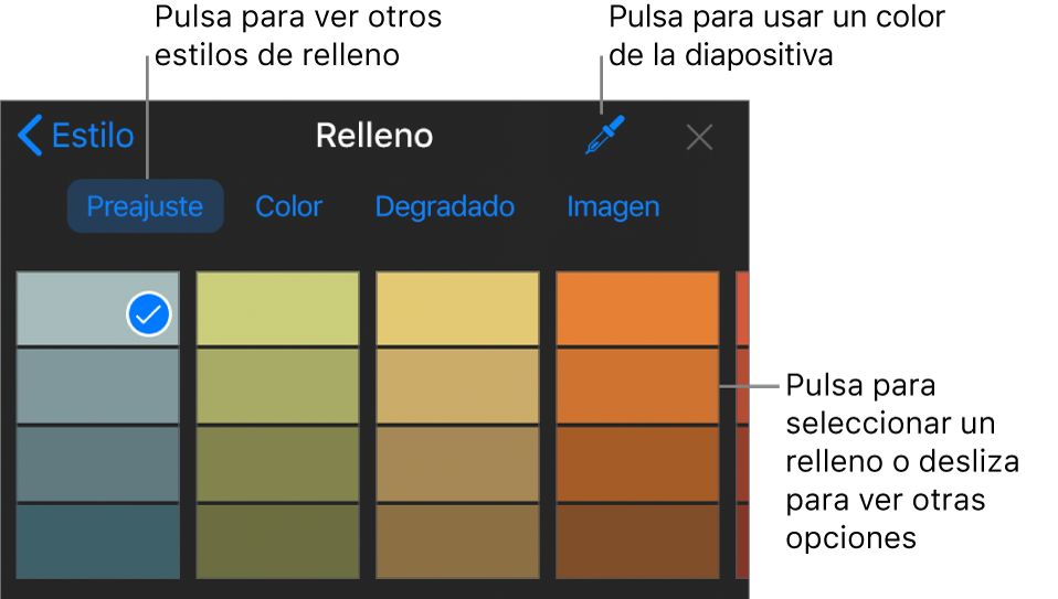 Opciones de Relleno en la pestaña Estilo.