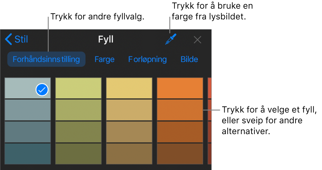 Fyll-alternativer i Stil-fanen.