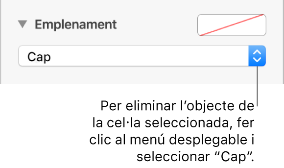 Control per eliminar un objecte d’una cel·la seleccionada.