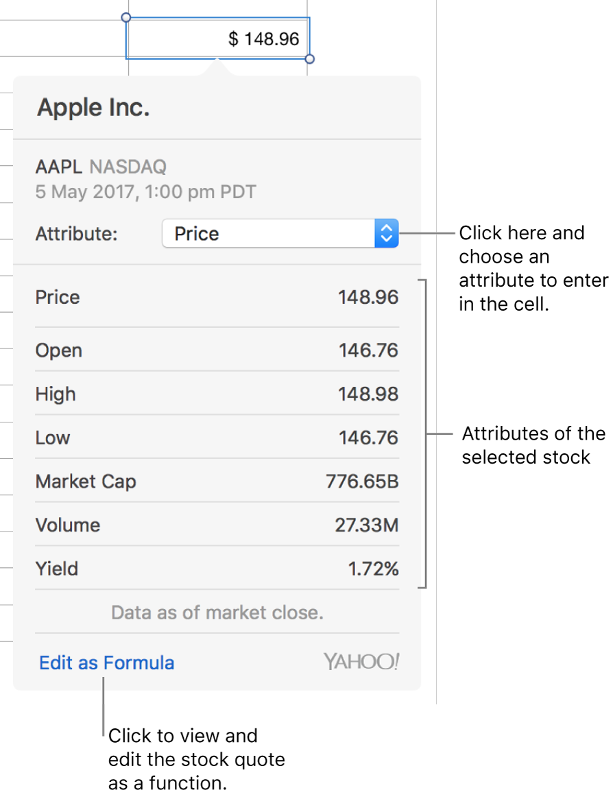 The dialogue for entering stock attribute information, with Apple as the selected stock.