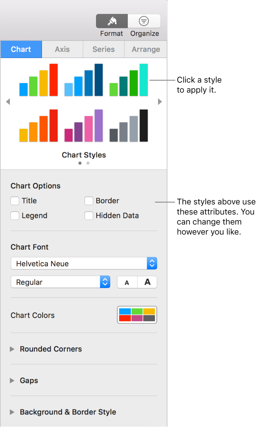 The Formatting sidebar showing the controls for formatting charts.