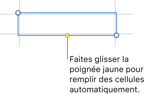 Une cellule sélectionnée avec une poignée jaune à faire glisser pour remplir automatiquement des cellules.