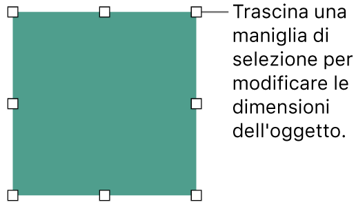 Un oggetto con quadratini bianchi sul bordo per la modifica delle dimensioni.