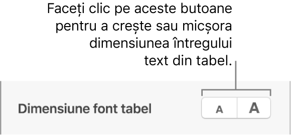 Comanda pentru dimensiunea fontului textului din tabel.