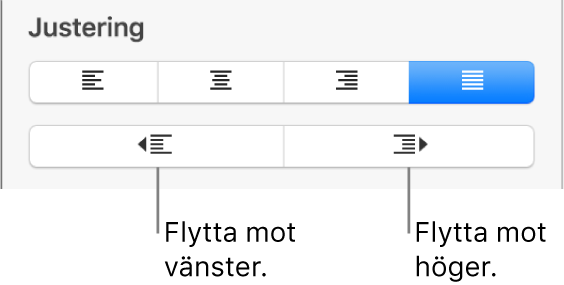 Alternativ för styckejustering.