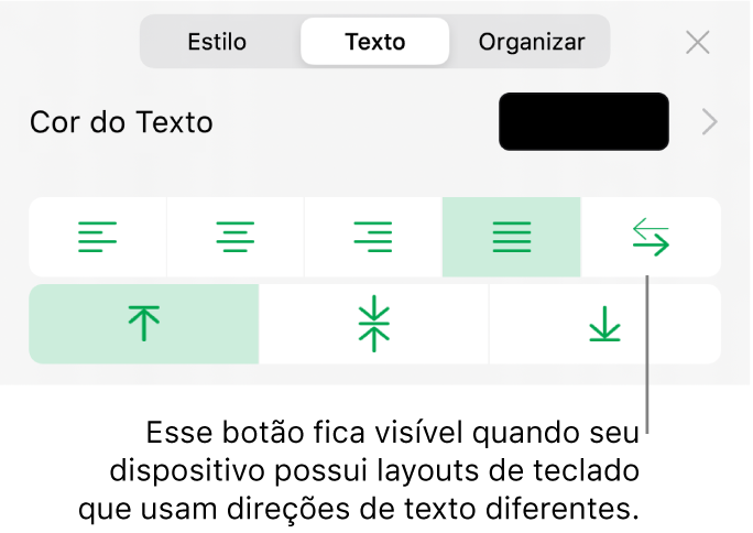 Seção Estilo do botão Formatar com balão explicativo para o botão bidirecional.