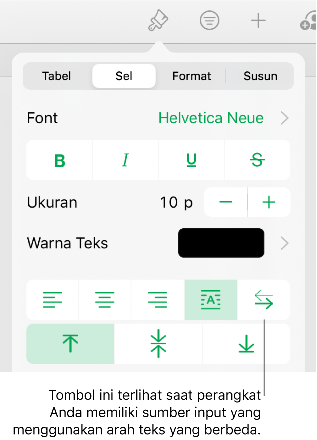 Bagian Gaya di menu Format dengan keterangan ke tombol Kanan ke Kiri.