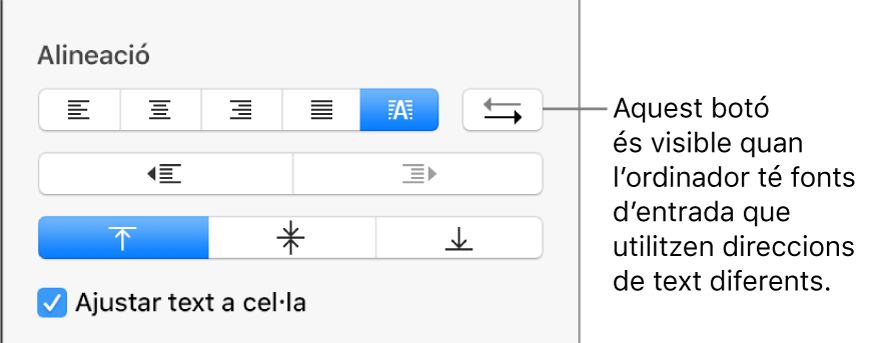 El botó “Direcció del paràgraf” de la secció Alineació de la barra lateral Format.