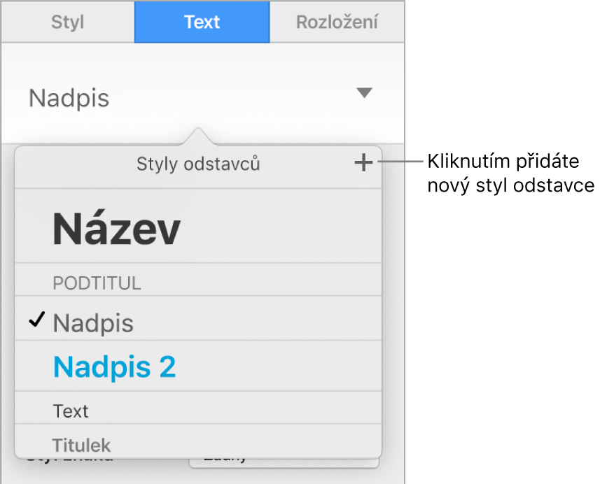 Nabídka Styly odstavců s popiskem tlačítka Nový styl.
