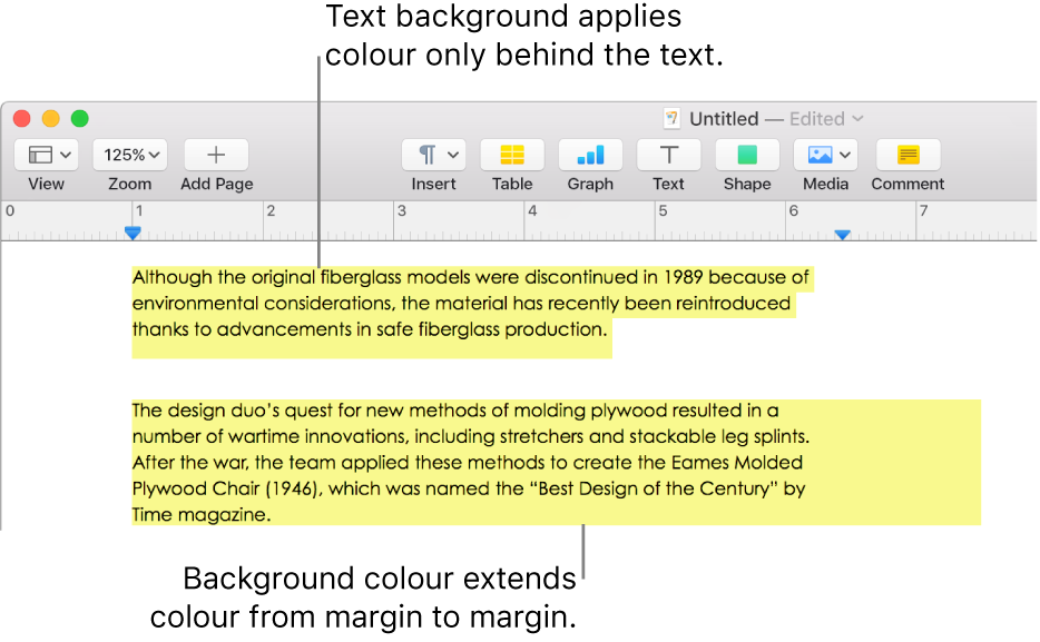 One paragraph with colour behind only the text and a second paragraph with colour behind it that extends from margin to margin in a block.