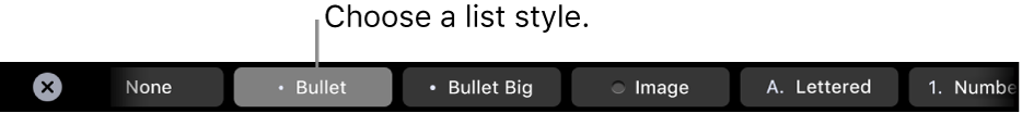 The MacBook Pro Touch Bar with controls for choosing a list style.