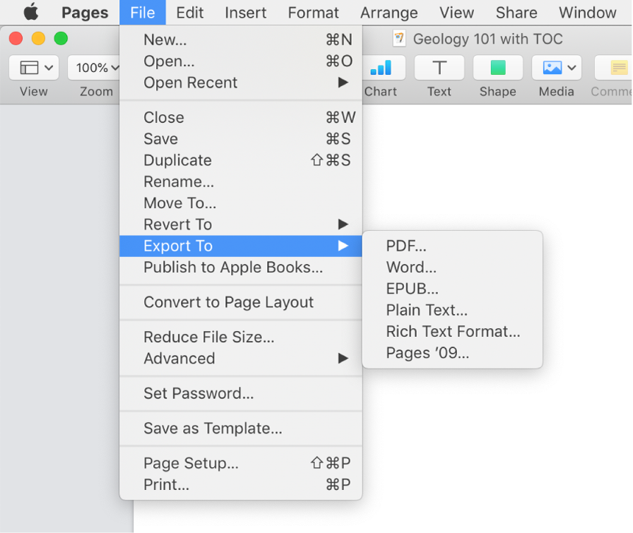 how to change apple pages to pdf