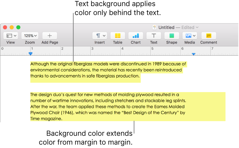 One paragraph with color behind only the text and a second paragraph with color behind it that extends from margin to margin in a block.