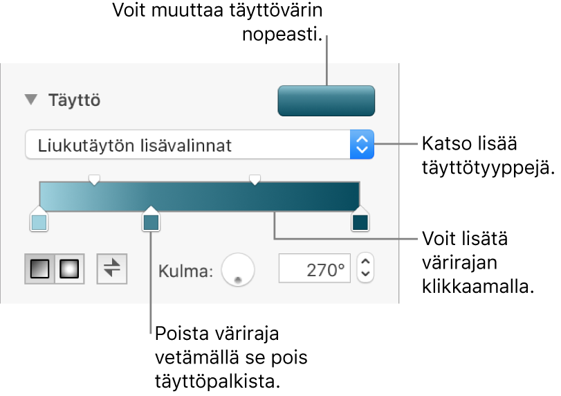 Säätimet objektien täyttämiseen väreillä.