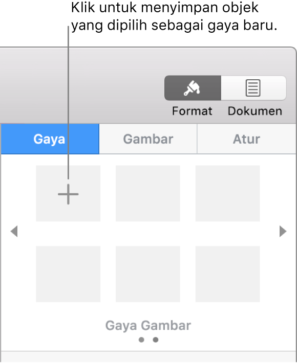 Tab Gaya bar samping Format, dengan tombol Buat Gaya di pojok kiri atas dan lima placeholder gaya kosong.