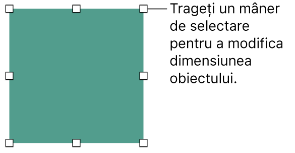 Un obiect cu pătrate albe pe bordura sa, pentru modificarea dimensiunii obiectului.