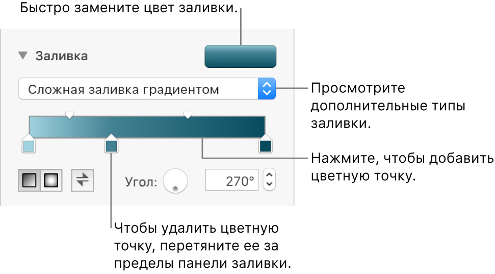 Элементы управления для цветной заливки объектов.