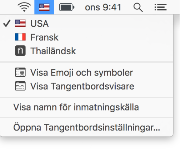 Inmatningsmenyn visas i menyradens övre högra hörn.