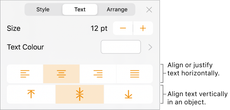 The Layout pane with a call out to the text alignment and spacing buttons.