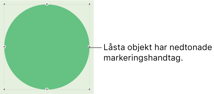 Ett låst objekt med nedtonade markeringshandtag.