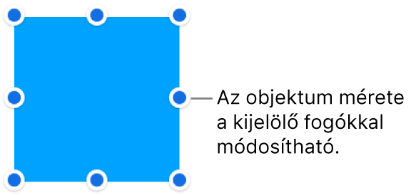 Egy objektum és a szegélyén lévő kék pontok, amelyekkel az objektum mérete módosítható.