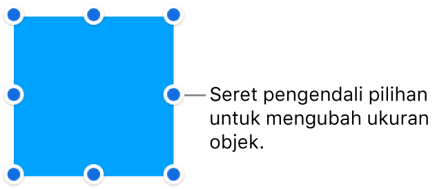 Objek dengan titik berwarna biru di tepinya untuk mengubah ukuran objek.