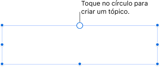 Uma caixa de texto vazia com um círculo branco na parte superior e puxadores de redimensionamento nos cantos e na parte inferior.