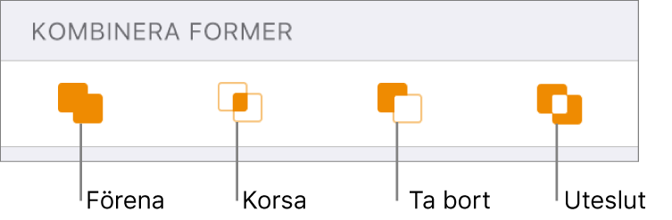 Knapparna Förena, Korsa, Ta bort och Uteslut under Kombinera former.