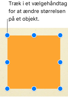 Et firkantet objekt med vælgehåndtag i hvert hjørne og midt på hver side.