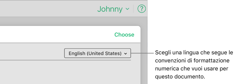 Nel menu a comparsa a destra della scelta modelli è selezionata l’opzione Inglese (Stati Uniti).