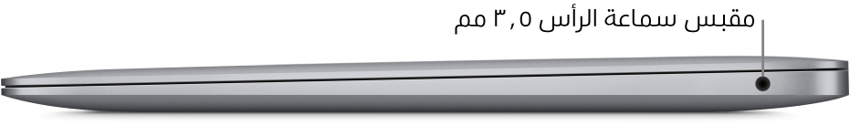 عرض للجانب الأيمن من MacBook Pro مع وسائل شرح لمنفذي Thunderbolt 3 ‏(USB-C) ومقبس سماعة الرأس ٣,٥ مم.
