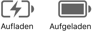 Symbole für eine Batterie, die aufgeladen wird bzw. aufgeladen ist