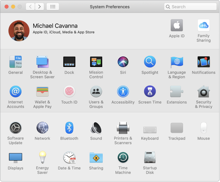 The System Preferences window
