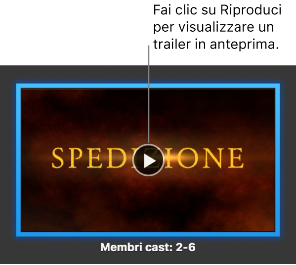 La schermata di un trailer di iMovie che mostra il pulsante Riproduci.