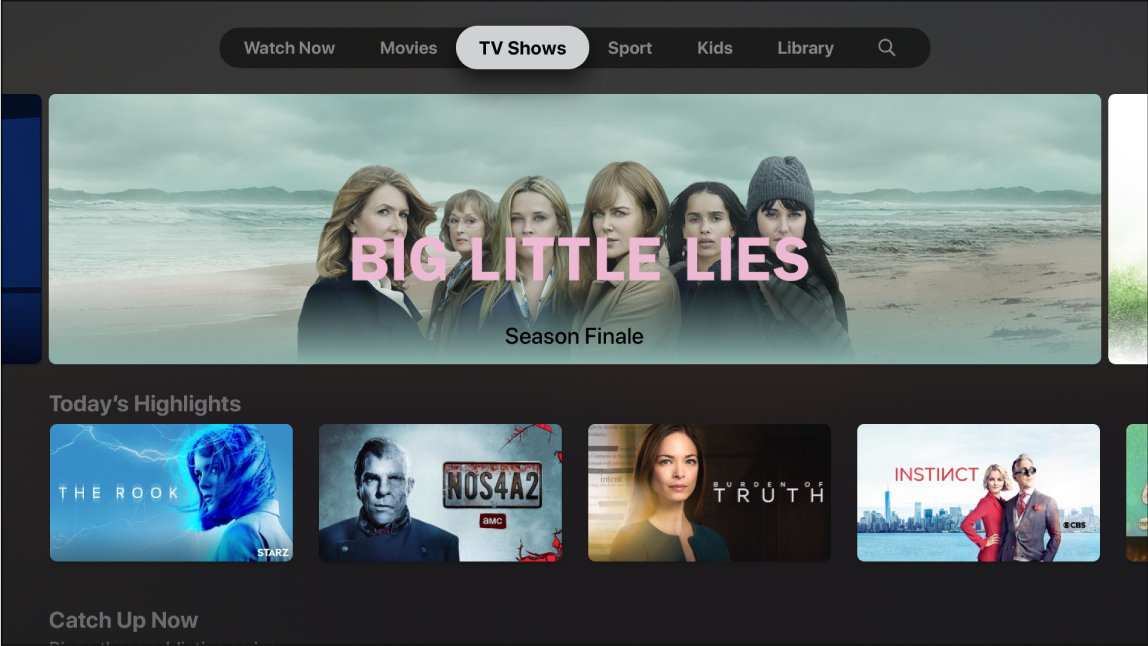 Screen showing TV Shows