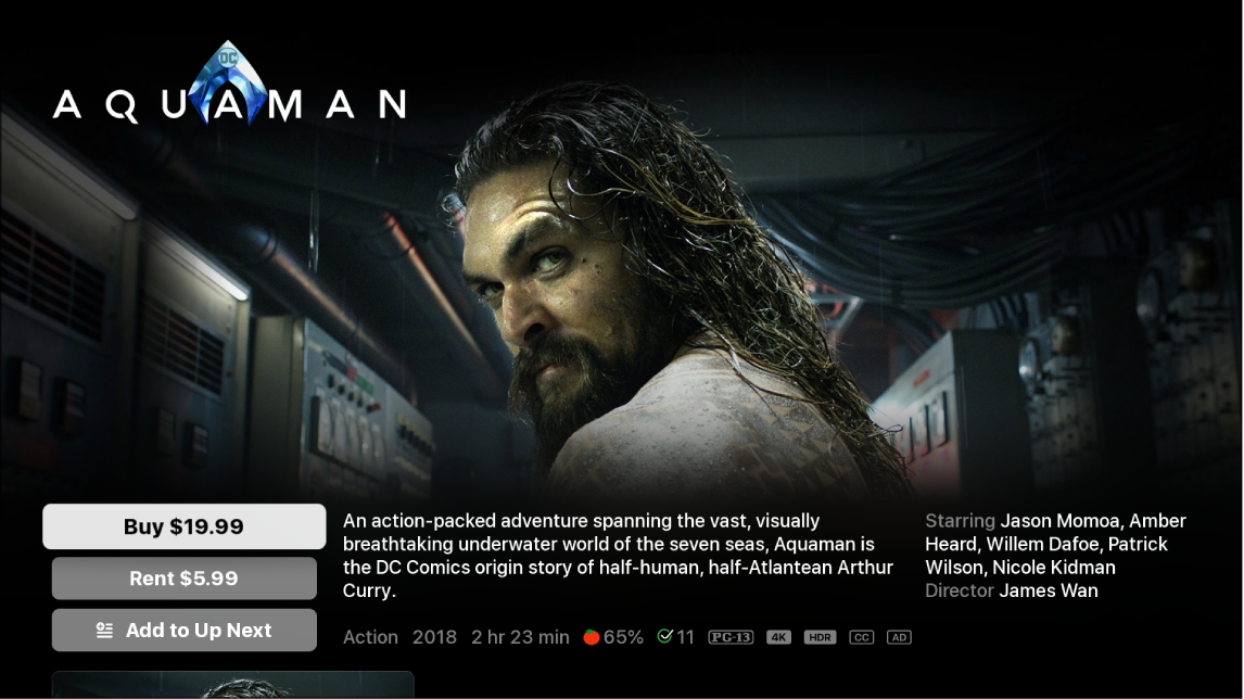 Pantalla de información de la película