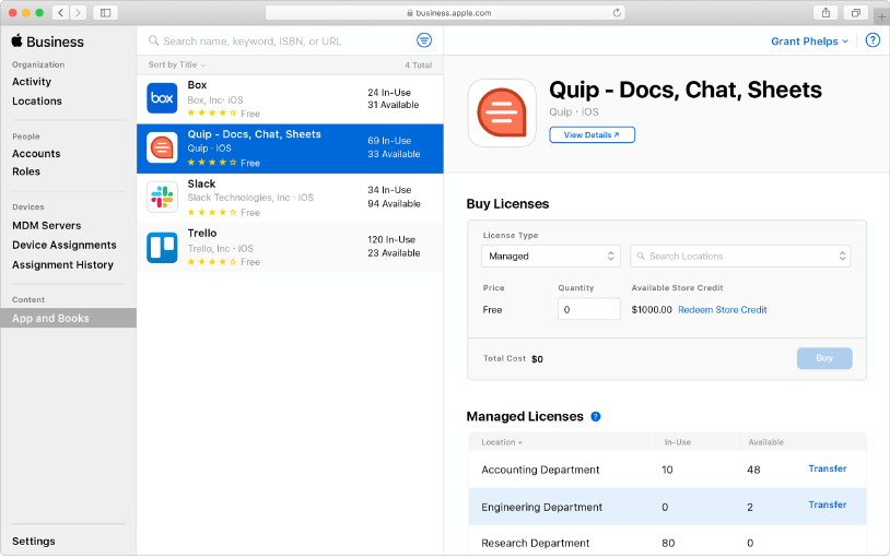 Vous pouvez acheter des apps et des livres en volume et les attribuer aux appareils.