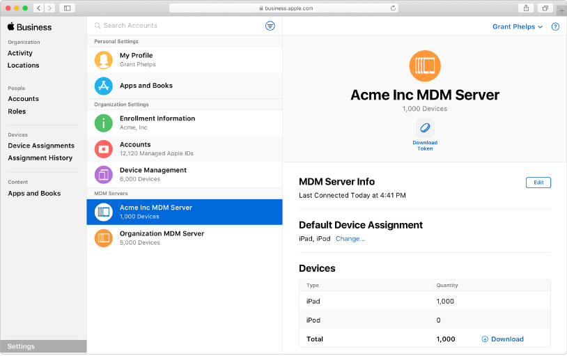 Vous pouvez ajouter des appareils automatiquement dans Apple Business Manager.