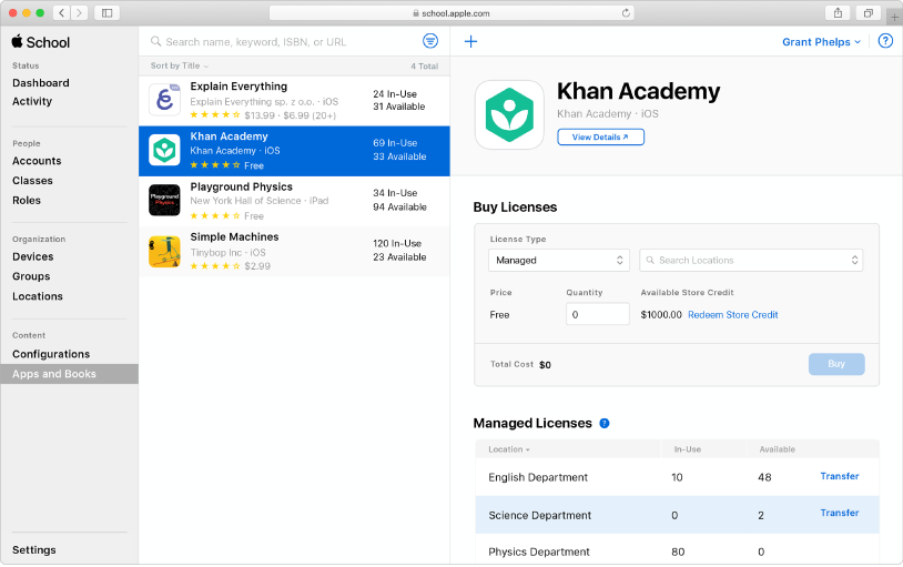 You can buy apps and books in bulk and assign them to devices.