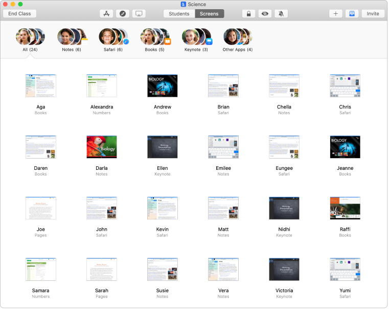View students’ screens.