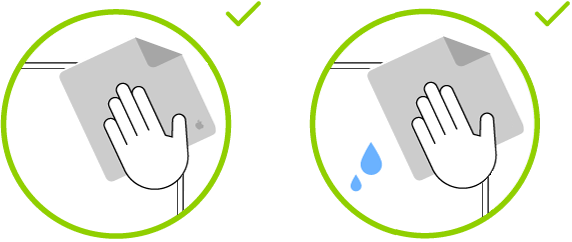 صورتان توضحان نوعَي القماش الصحيحة اللذين يمكن استخدامهما لتنظيف شاشة عرض بزجاج قياسي.