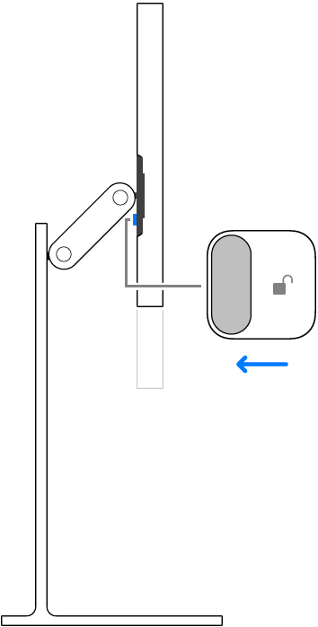 Показан сдвиг влево кнопки блокировки на круглом держателе.
