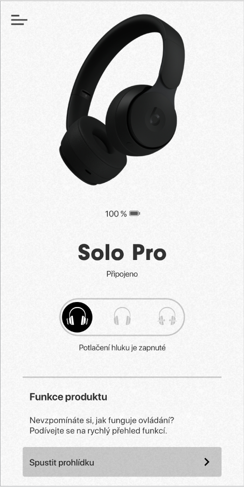 Obrazovka zařízení Solo Pro