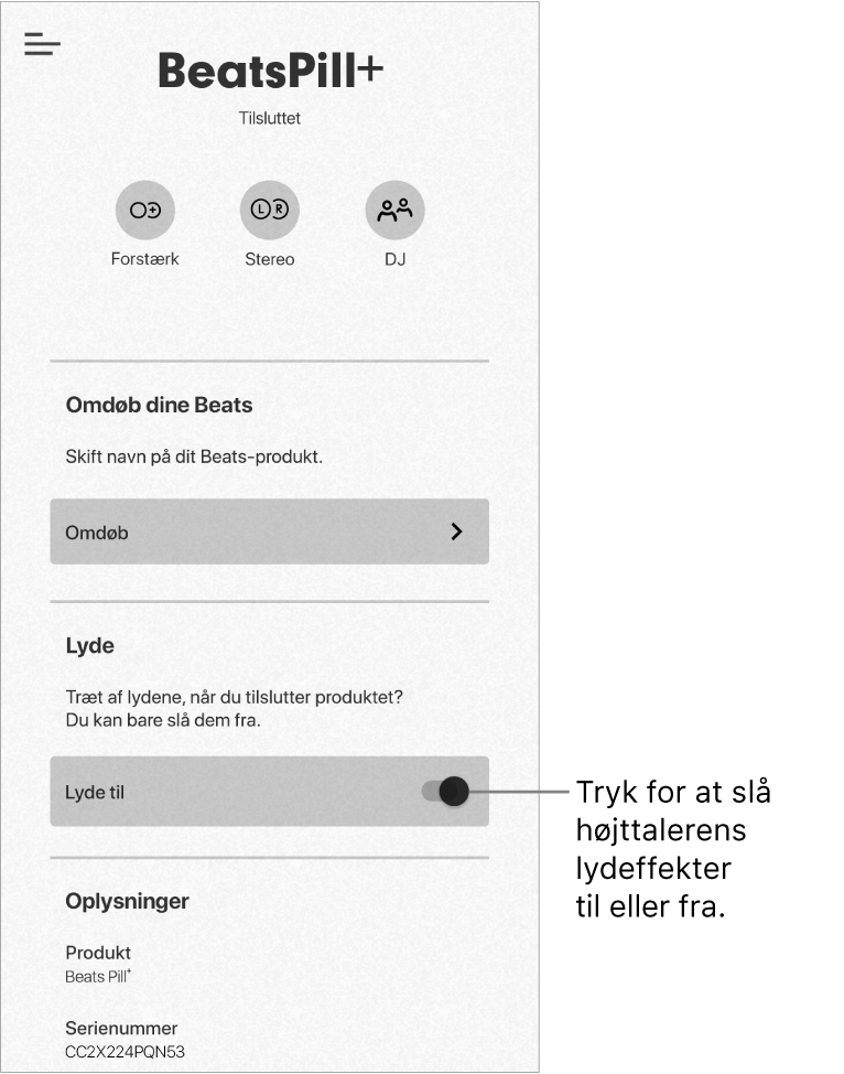 “Lyde”-indstillingen på enhedsskærmen i Beats-appen