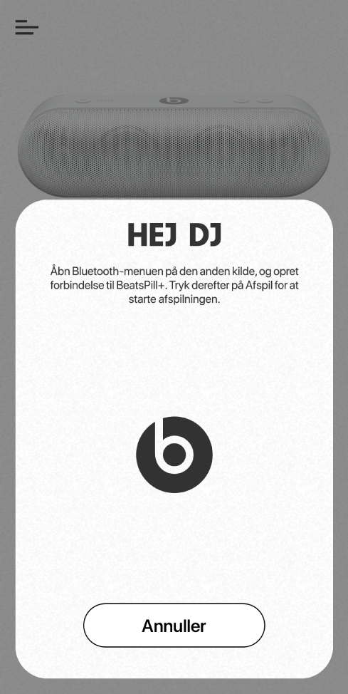 Beats-appen med DJ slået til, der venter på, at en anden enhed får forbindelse