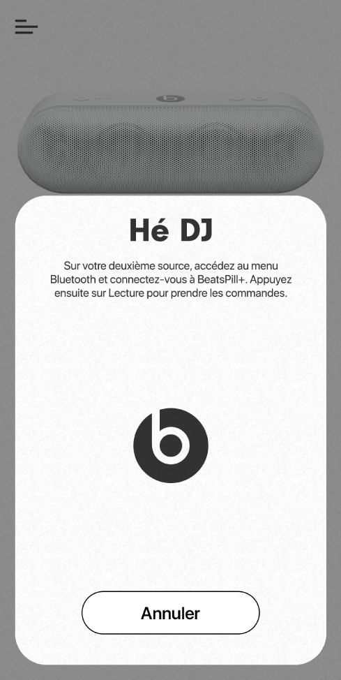 App Beats en mode DJ qui attend que le second appareil se connecte